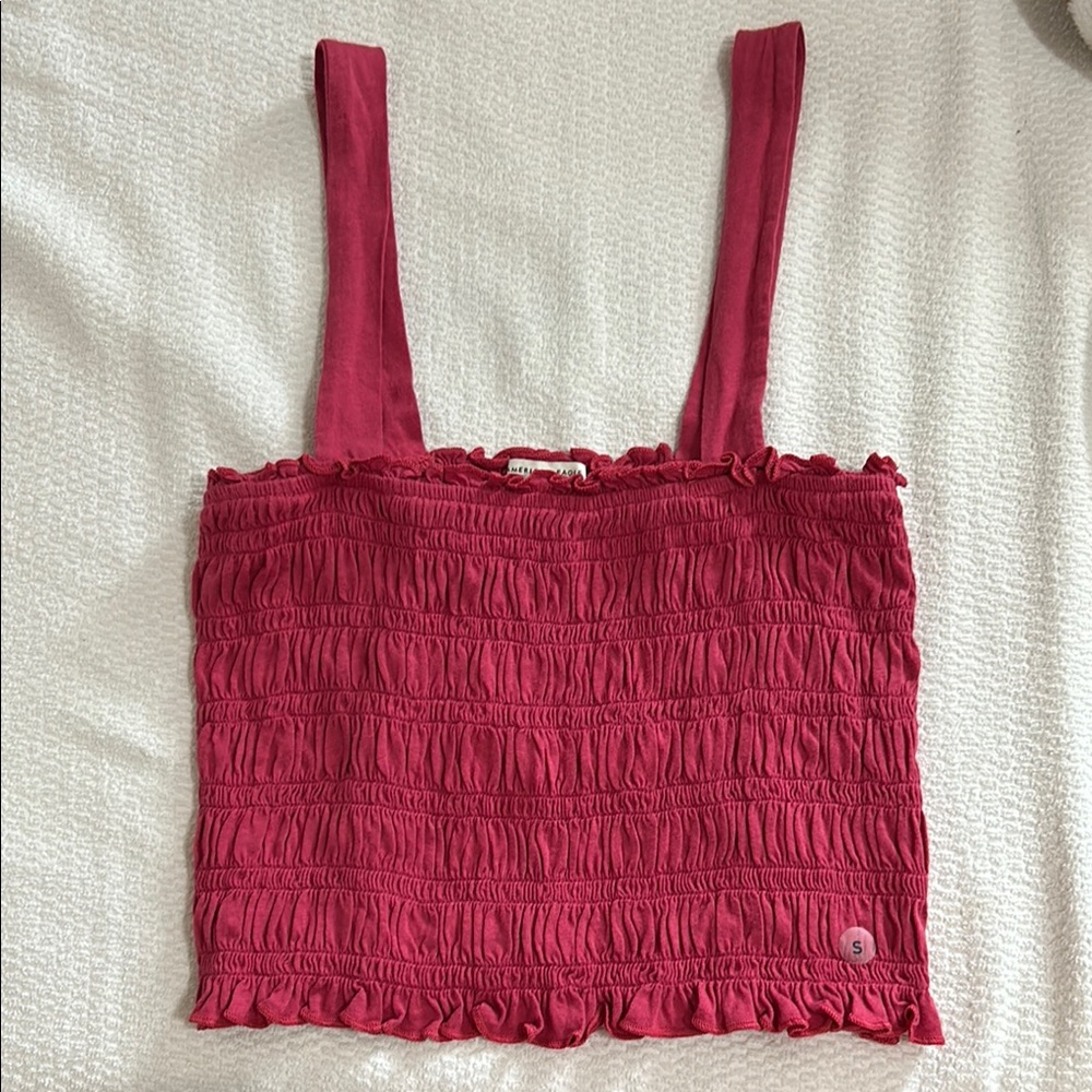 American Eagle Outfitters Pink Smocked Ruffled Tank Top